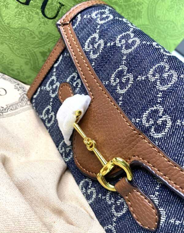 Sac Gucci en toile multicolore jean avec bandoulière en cuir camel - Image 3